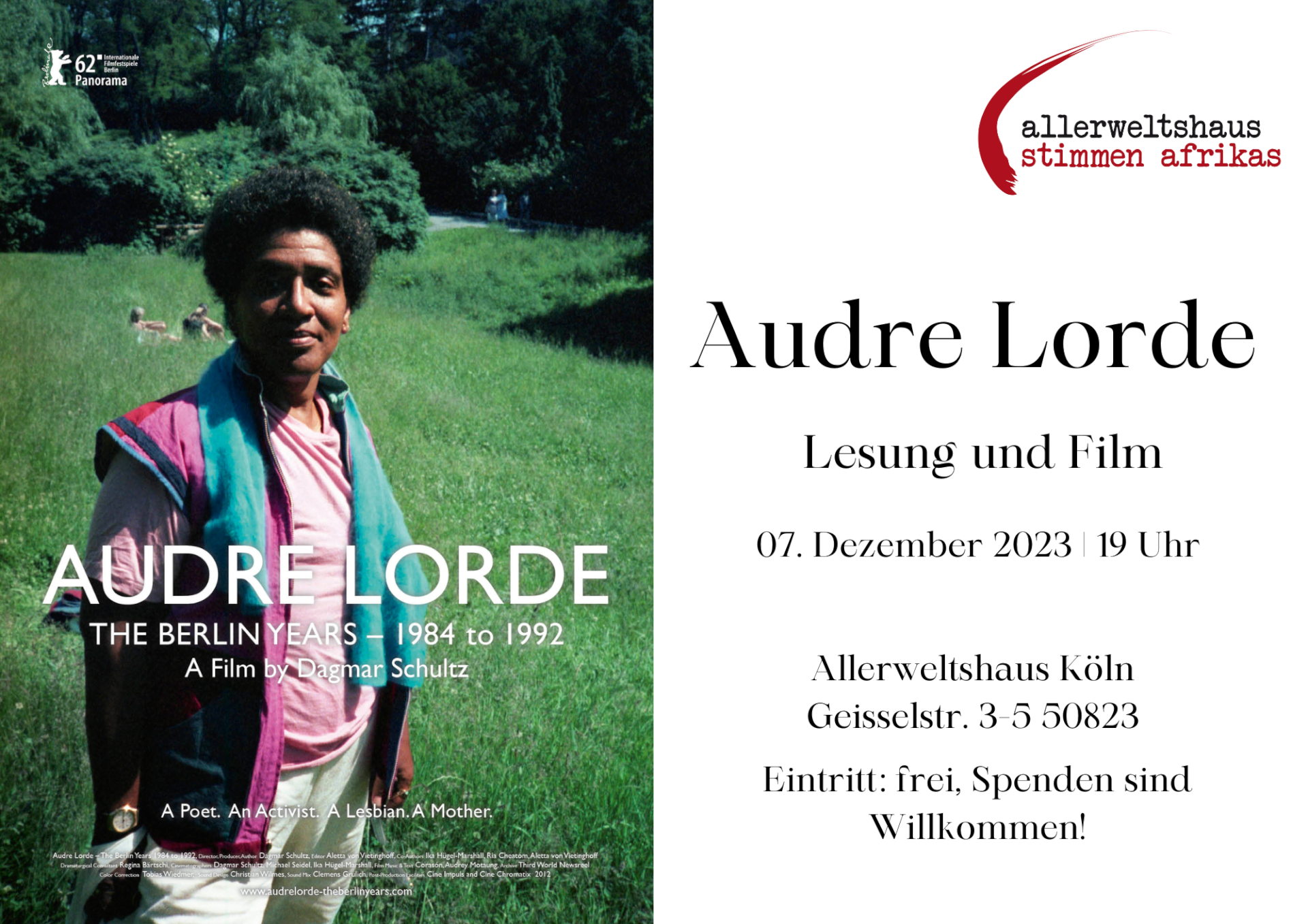 AUDRE LORDE – THE BERLIN YEARS 1984 – 1992 | Film und Lesung